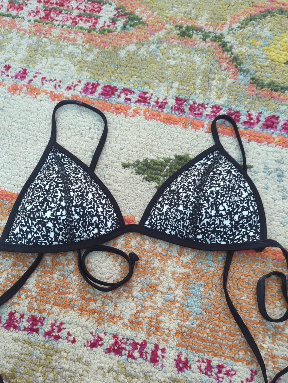 PINK Victoria's Secret Black & White Speckled Triangle Bikini Top